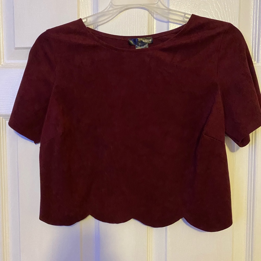 Burgundy Velvet Scalloped Crop Top